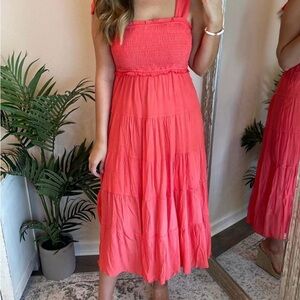 Vibrant Coral Midi Dress